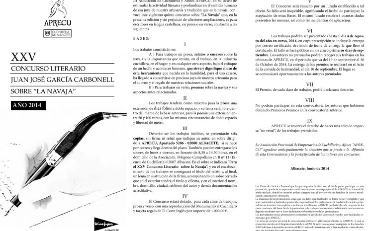  CONVOCADO EL XXV CONCURSO LITERARIO SOBRE «LA NAVAJA» JUAN J.GARCÍA CARBONELL